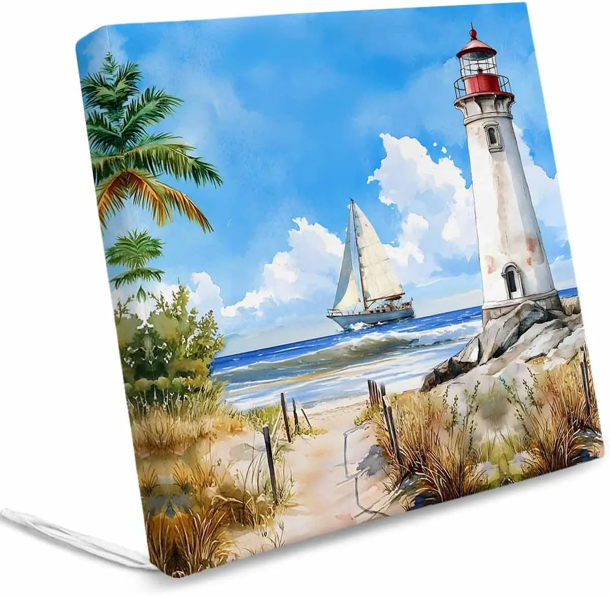 Summer Beach Outdoor Cushion Chair Cover Set of 2 - Waterproof Couch Seat Covers, Retro Lighthouse Sailing Nautical Patio Furniture Protector Cushions Slipcovers for Sofa/RV, 22"x20"x4"