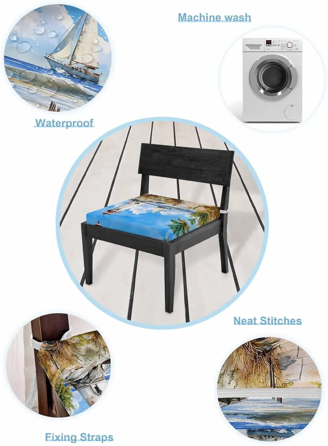 Summer Beach Outdoor Cushion Chair Cover Set of 2 - Waterproof Couch Seat Covers, Retro Lighthouse Sailing Nautical Patio Furniture Protector Cushions Slipcovers for Sofa/RV, 22"x20"x4"