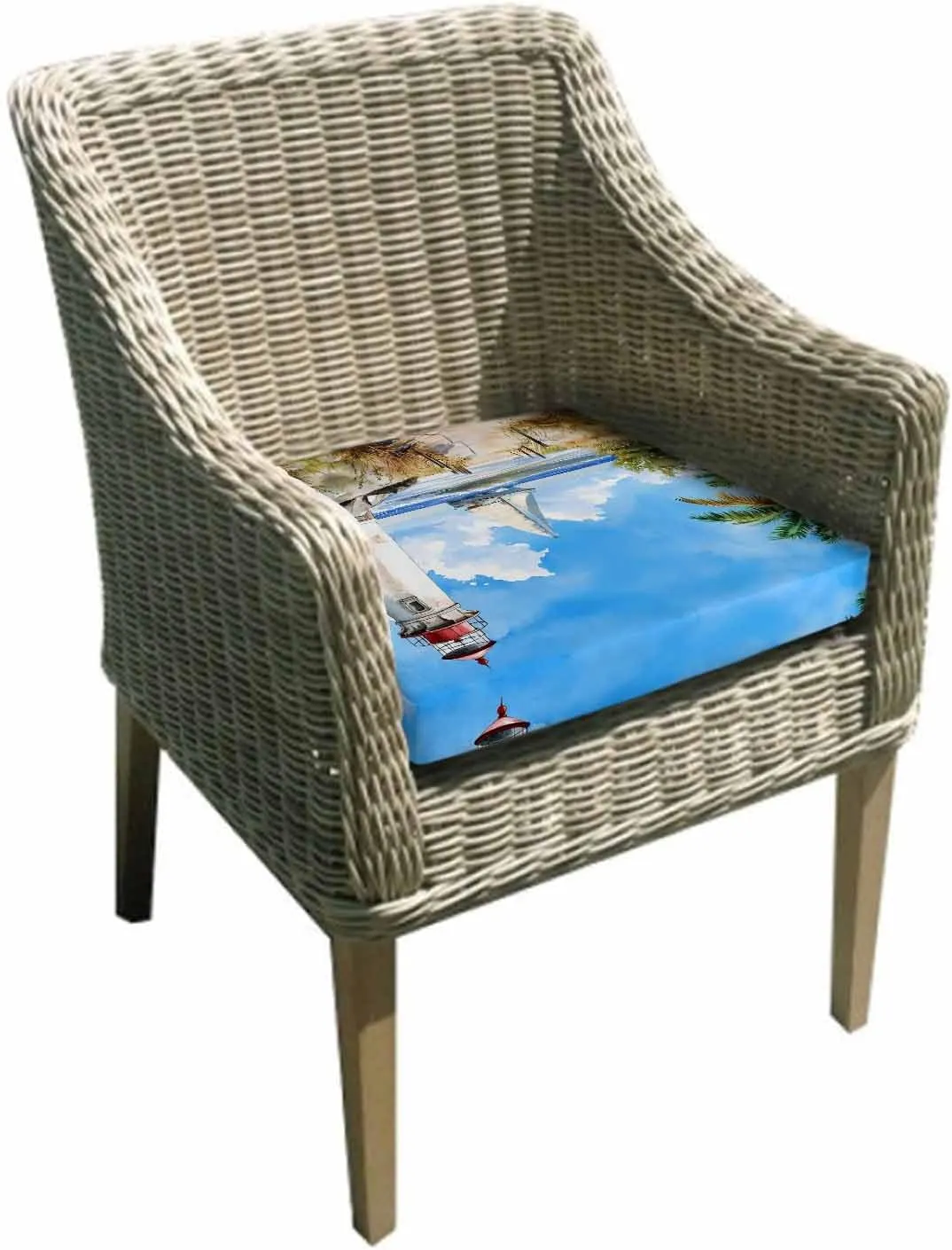 Summer Beach Outdoor Cushion Chair Cover Set of 2 - Waterproof Couch Seat Covers, Retro Lighthouse Sailing Nautical Patio Furniture Protector Cushions Slipcovers for Sofa/RV, 22"x20"x4"