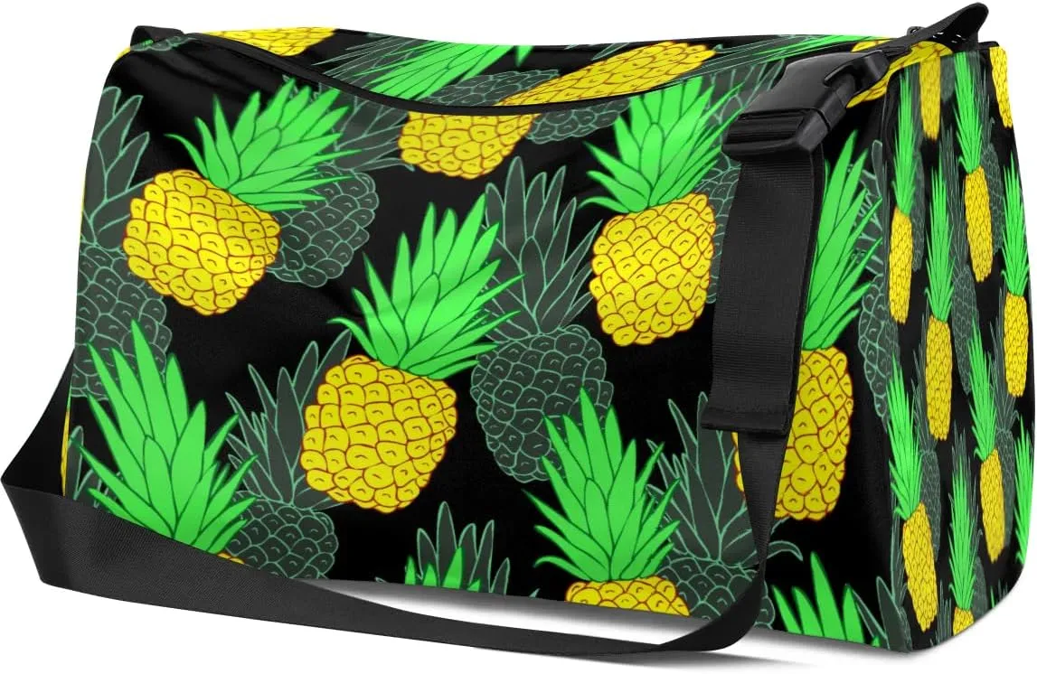 Summer Pineapple Pattern Small Gym Bag for Men Women Workout Sport Duffle Bag Waterproof Weekender Overnight Bag Lightweight Carry on Tote Bag Crossbody Shoulder Travel Bag for Swim Yoge Dance