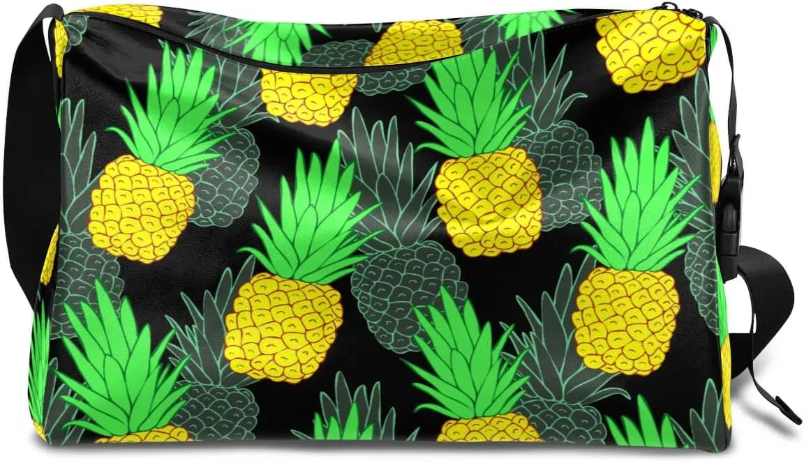 Summer Pineapple Pattern Small Gym Bag for Men Women Workout Sport Duffle Bag Waterproof Weekender Overnight Bag Lightweight Carry on Tote Bag Crossbody Shoulder Travel Bag for Swim Yoge Dance