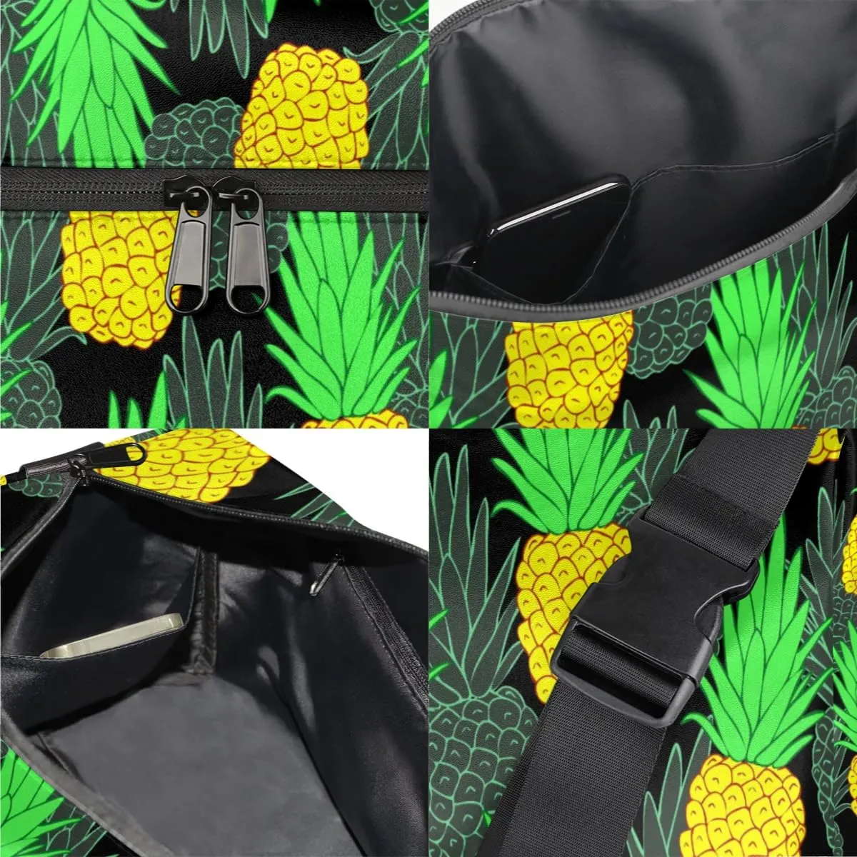 Summer Pineapple Pattern Small Gym Bag for Men Women Workout Sport Duffle Bag Waterproof Weekender Overnight Bag Lightweight Carry on Tote Bag Crossbody Shoulder Travel Bag for Swim Yoge Dance