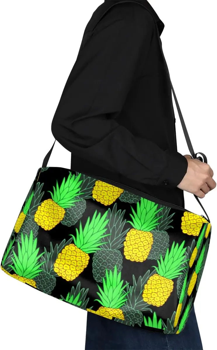 Summer Pineapple Pattern Small Gym Bag for Men Women Workout Sport Duffle Bag Waterproof Weekender Overnight Bag Lightweight Carry on Tote Bag Crossbody Shoulder Travel Bag for Swim Yoge Dance