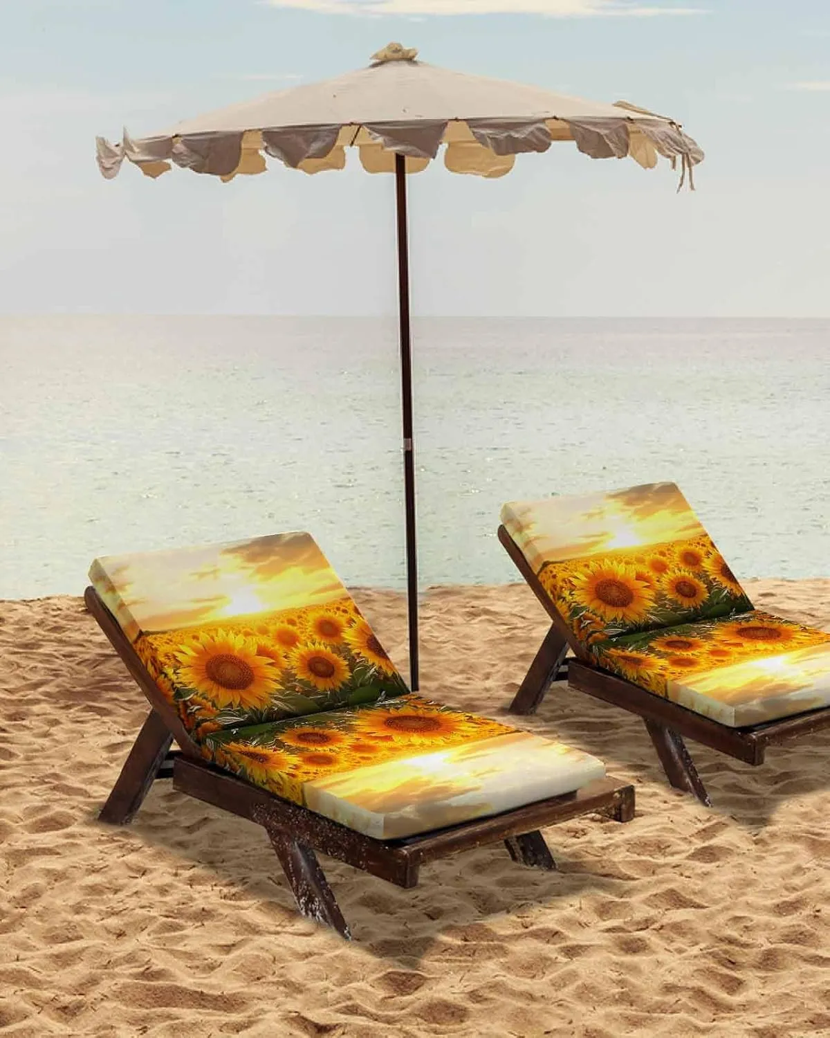 Summer Sunflowers Outdoor Cushion Chair Cover Set of 2 - Waterproof Couch Seat Covers, Farmhouse Botanical Floral Sunset Patio Furniture Protector Cushions Slipcovers for Sofa/RV, 22"x20"x4"