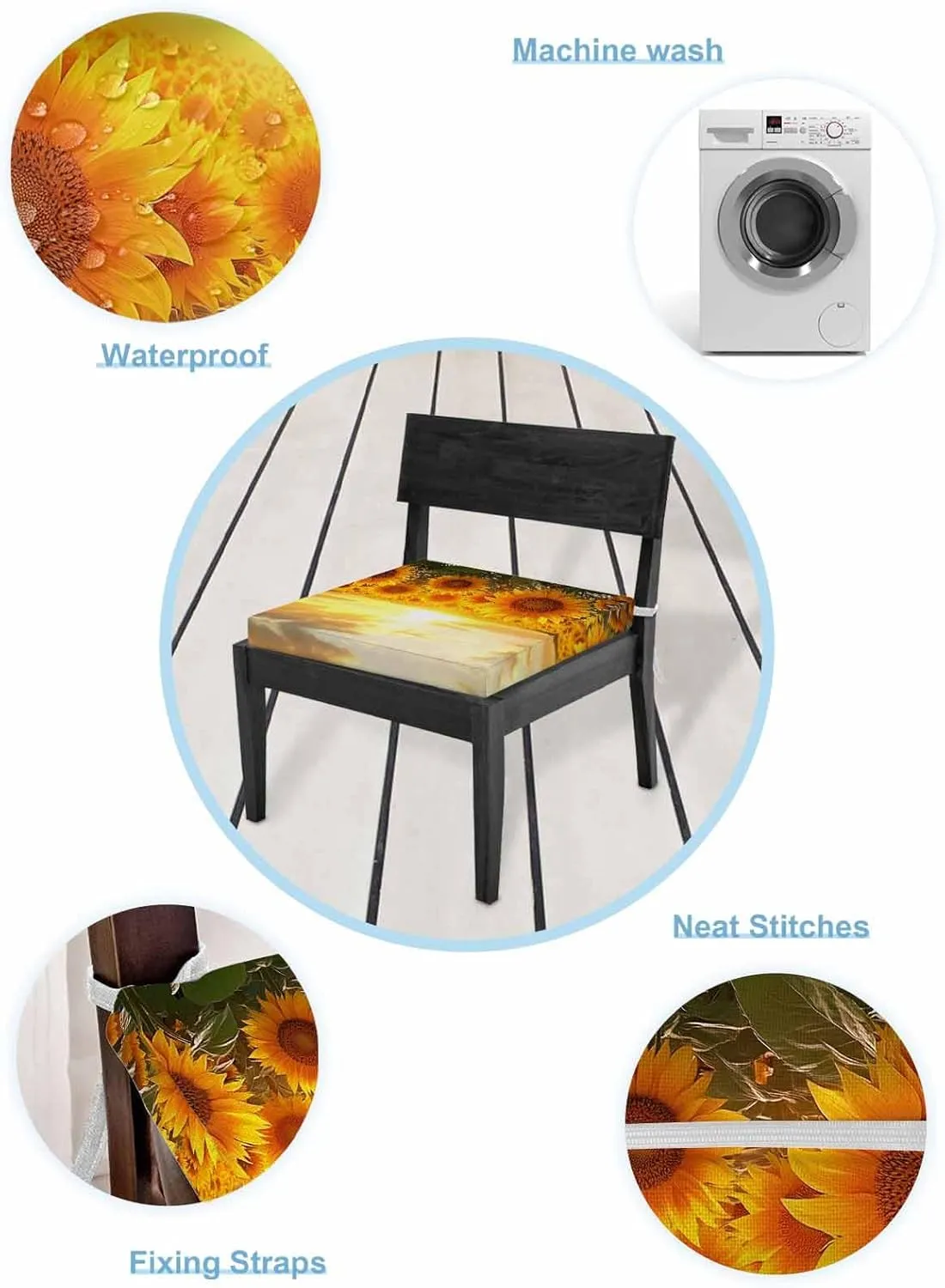 Summer Sunflowers Outdoor Cushion Chair Cover Set of 2 - Waterproof Couch Seat Covers, Farmhouse Botanical Floral Sunset Patio Furniture Protector Cushions Slipcovers for Sofa/RV, 22"x20"x4"