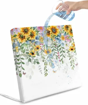 Sunflower Outdoor Cushion Chair Cover Set of 2 - Waterproof Couch Seat Covers, Yellow Green Summer Botanical Watercolor Patio Furniture Protector Cushions Slipcovers for Sofa/RV, 22"x22"x4"
