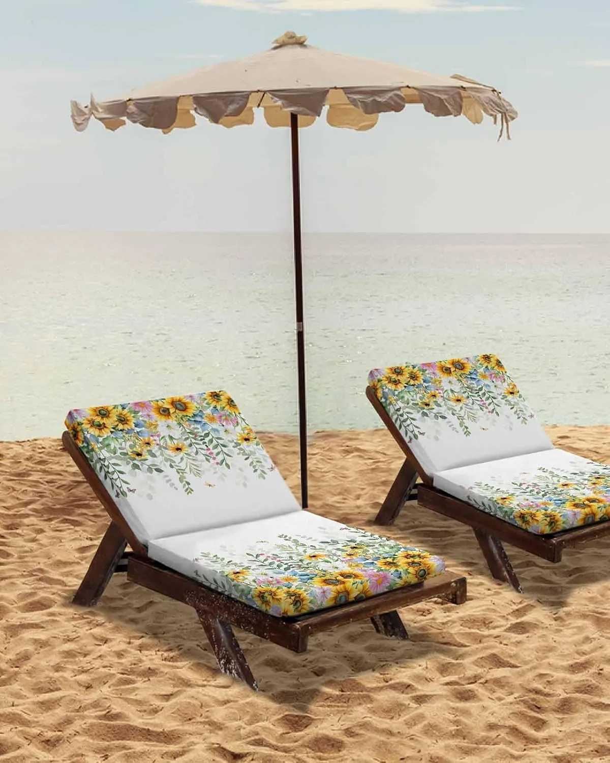 Sunflower Outdoor Cushion Chair Cover Set of 2 - Waterproof Couch Seat Covers, Yellow Green Summer Botanical Watercolor Patio Furniture Protector Cushions Slipcovers for Sofa/RV, 22"x22"x4"