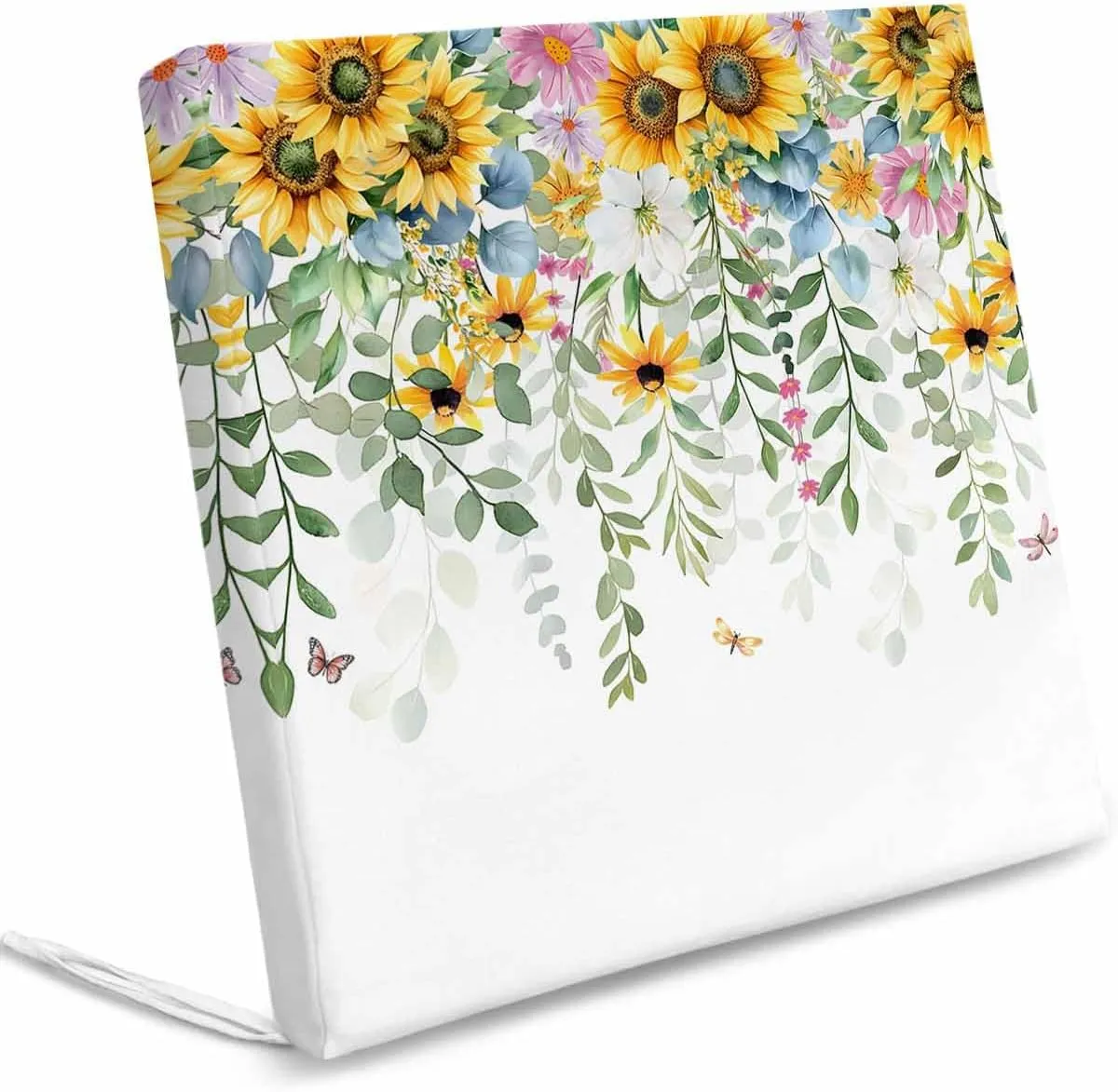 Sunflower Outdoor Cushion Chair Cover Set of 2 - Waterproof Couch Seat Covers, Yellow Green Summer Botanical Watercolor Patio Furniture Protector Cushions Slipcovers for Sofa/RV, 22"x22"x4"