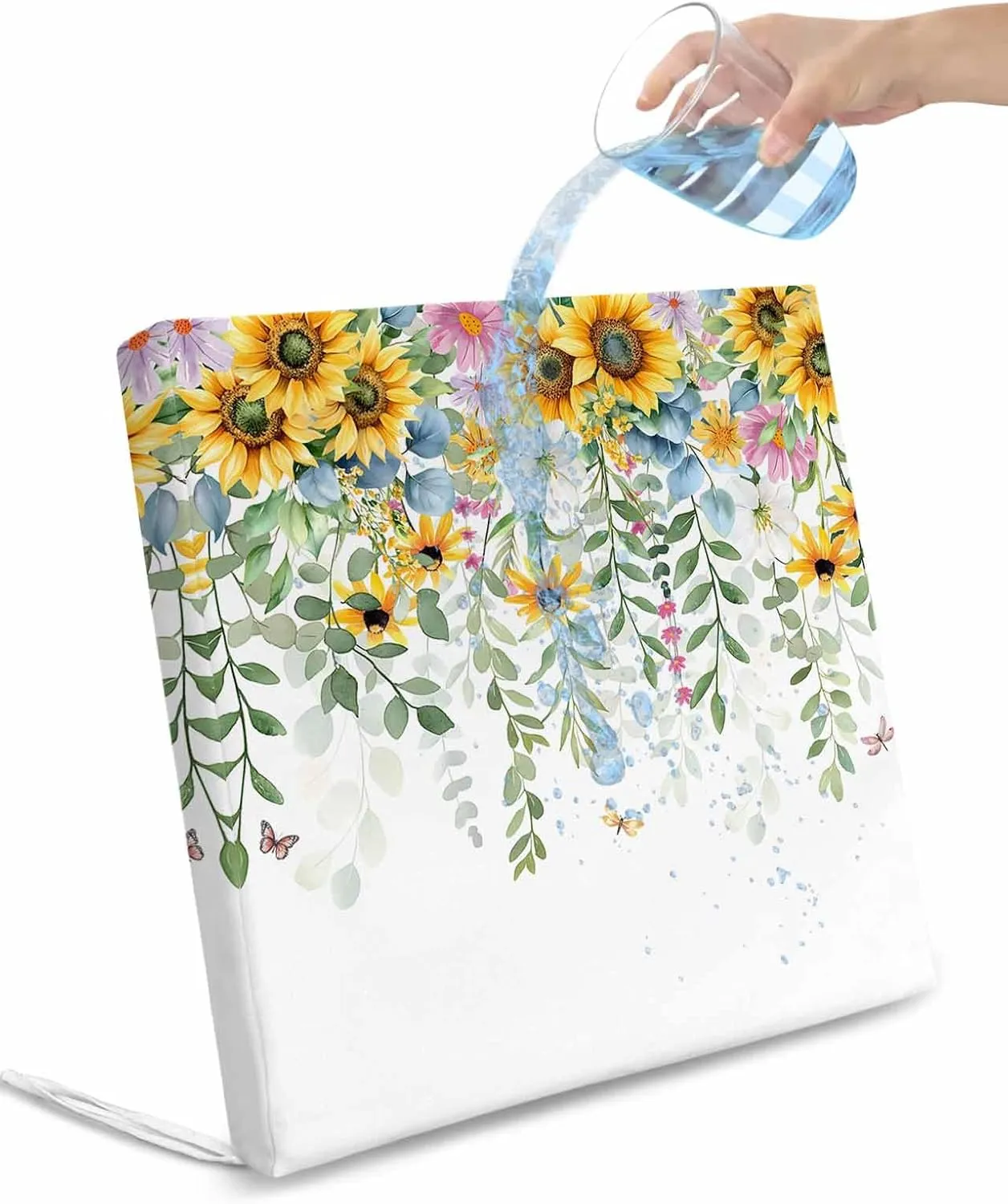 Sunflower Outdoor Cushion Chair Cover Set of 2 - Waterproof Couch Seat Covers, Yellow Green Summer Botanical Watercolor Patio Furniture Protector Cushions Slipcovers for Sofa/RV, 22"x22"x4"