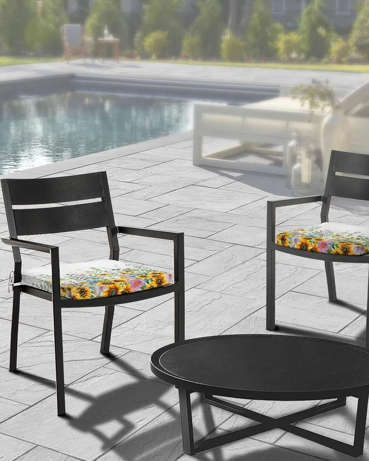 Sunflower Outdoor Cushion Chair Cover Set of 2 - Waterproof Couch Seat Covers, Yellow Green Summer Botanical Watercolor Patio Furniture Protector Cushions Slipcovers for Sofa/RV, 22"x22"x4"