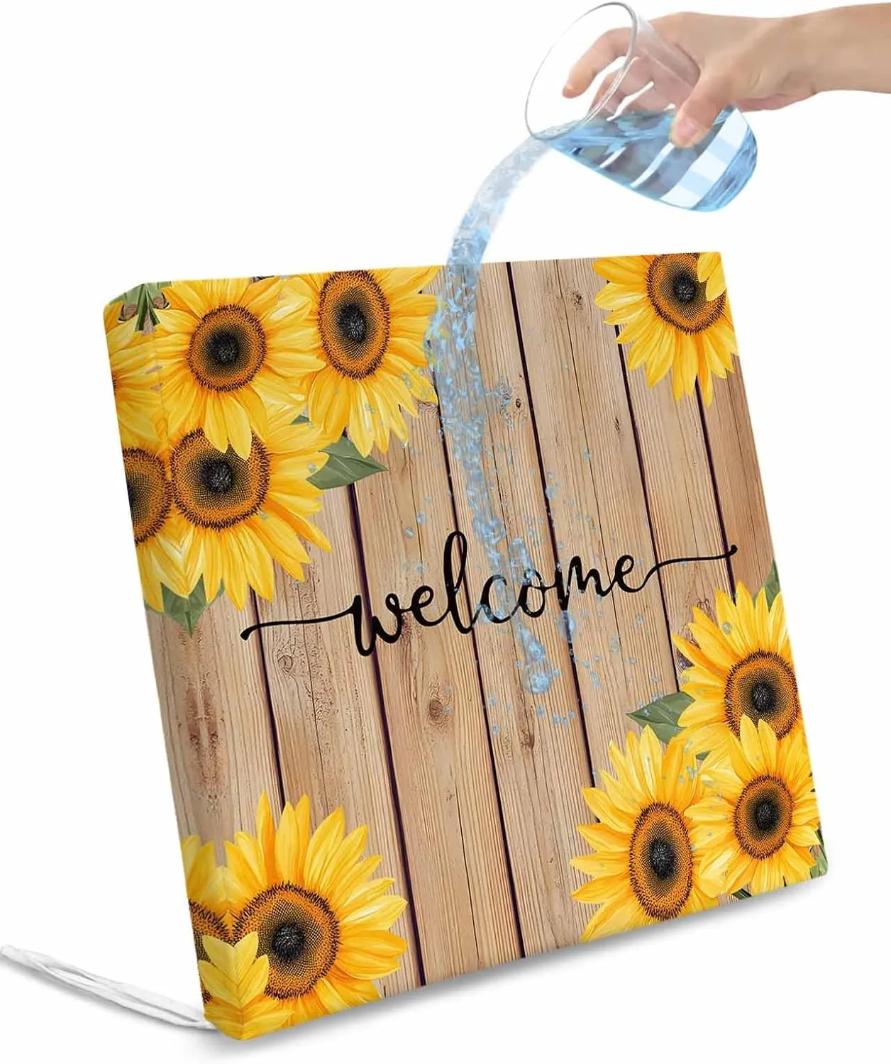 Sunflower Outdoor Cushion Chair Cover Set of 2 - Waterproof Couch Seat Covers, Yellow Summer Botanical Wooden Farmhouse Patio Furniture Protector Cushions Slipcovers for Sofa/RV, 24"x24"x4"