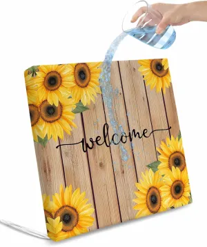Sunflower Outdoor Cushion Chair Cover Set of 2 - Waterproof Couch Seat Covers, Yellow Summer Botanical Wooden Farmhouse Patio Furniture Protector Cushions Slipcovers for Sofa/RV, 24"x24"x4"