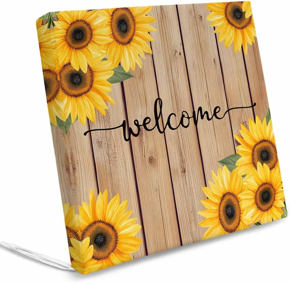 Sunflower Outdoor Cushion Chair Cover Set of 2 - Waterproof Couch Seat Covers, Yellow Summer Botanical Wooden Farmhouse Patio Furniture Protector Cushions Slipcovers for Sofa/RV, 24"x24"x4"