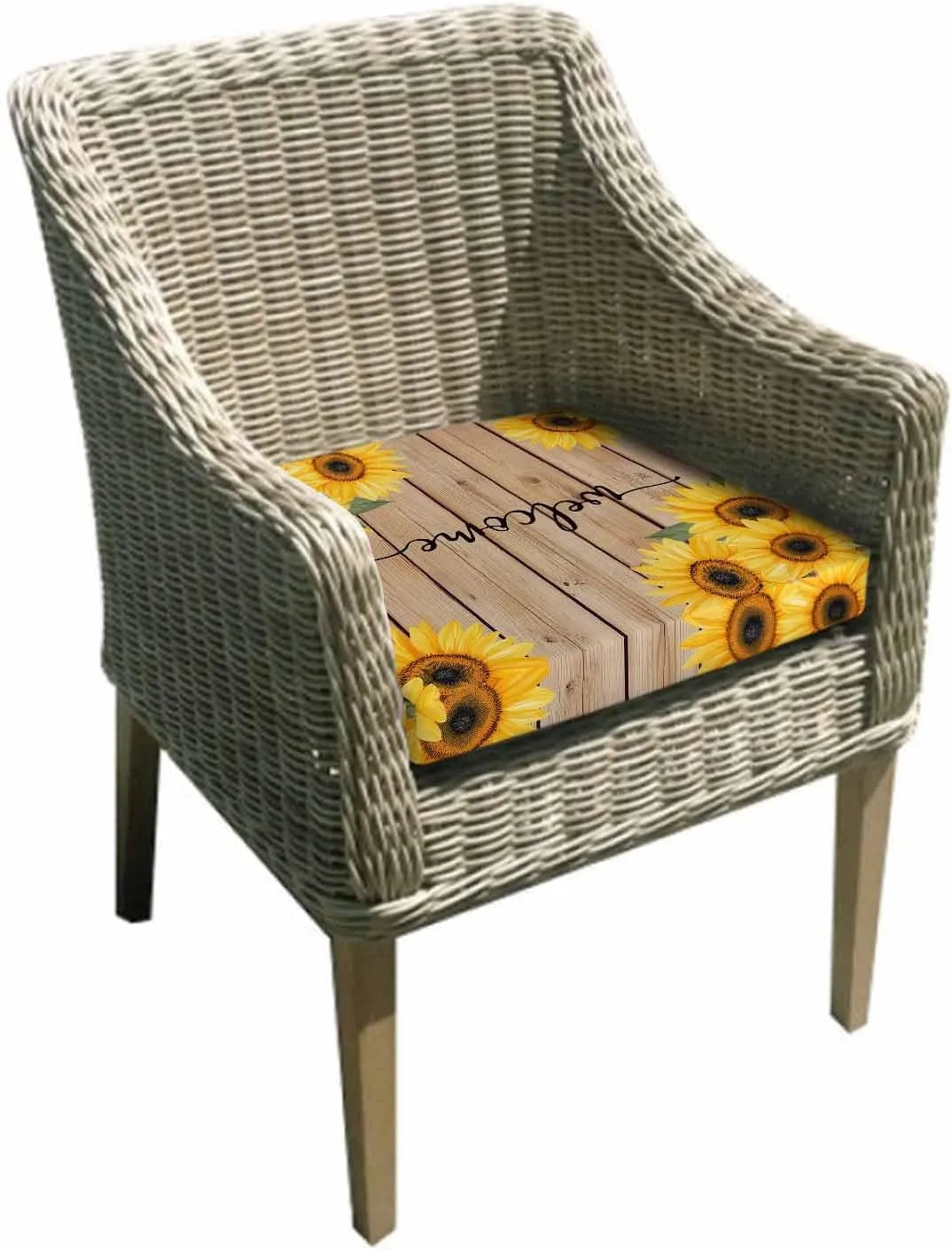 Sunflower Outdoor Cushion Chair Cover Set of 2 - Waterproof Couch Seat Covers, Yellow Summer Botanical Wooden Farmhouse Patio Furniture Protector Cushions Slipcovers for Sofa/RV, 24"x24"x4"