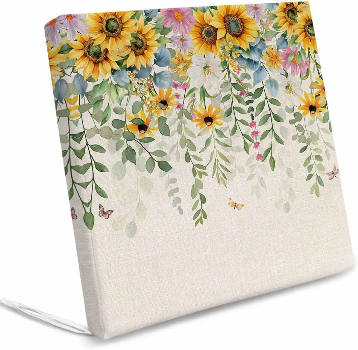 Sunflower Outdoor Cushion Chair Cover Set of 4 - Waterproof Couch Seat Covers, Rustic Summer Botanical Eucalyptus Leaf Patio Furniture Protector Cushions Slipcovers for Sofa/RV, 22"x22"x4"