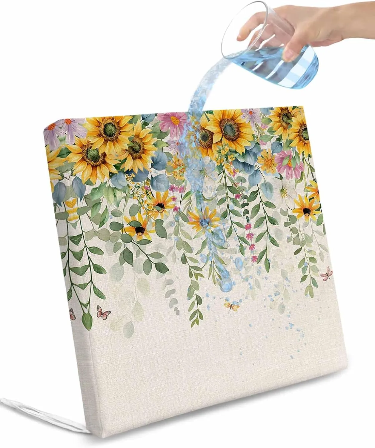 Sunflower Outdoor Cushion Chair Cover Set of 4 - Waterproof Couch Seat Covers, Rustic Summer Botanical Eucalyptus Leaf Patio Furniture Protector Cushions Slipcovers for Sofa/RV, 22"x22"x4"