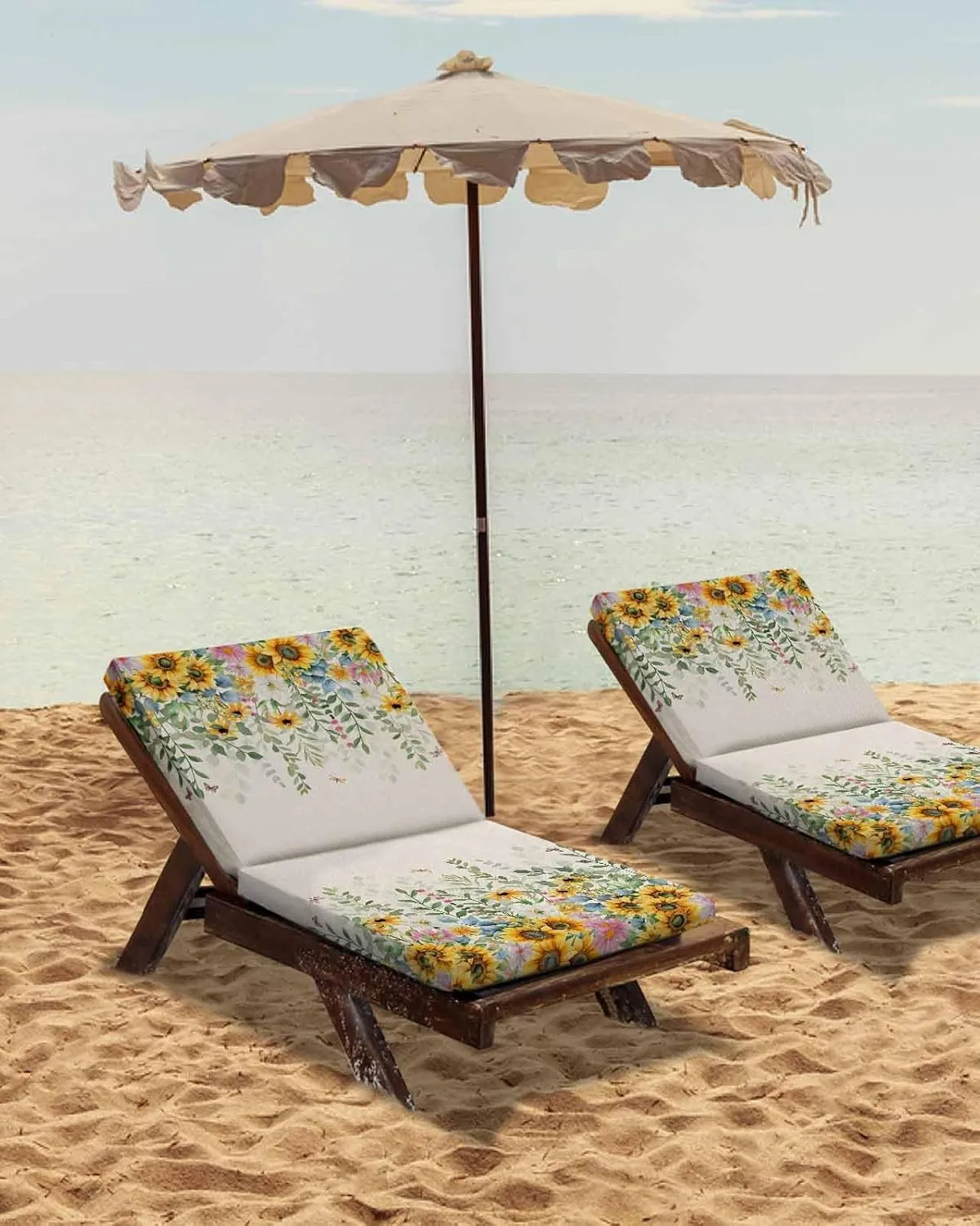 Sunflower Outdoor Cushion Chair Cover Set of 4 - Waterproof Couch Seat Covers, Rustic Summer Botanical Eucalyptus Leaf Patio Furniture Protector Cushions Slipcovers for Sofa/RV, 22"x22"x4"