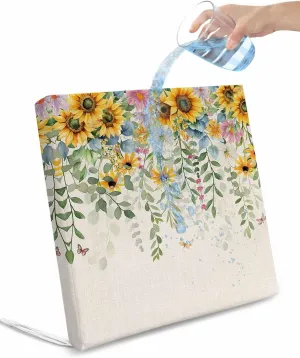 Sunflower Outdoor Cushion Chair Cover Set of 4 - Waterproof Couch Seat Covers, Rustic Summer Botanical Eucalyptus Leaf Patio Furniture Protector Cushions Slipcovers for Sofa/RV, 22"x22"x4"