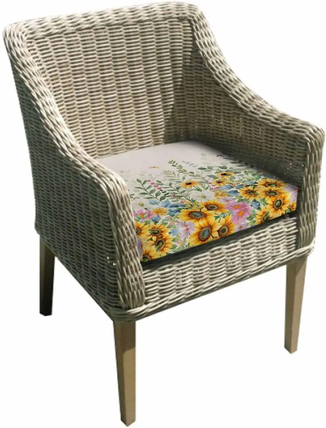 Sunflower Outdoor Cushion Chair Cover Set of 4 - Waterproof Couch Seat Covers, Rustic Summer Botanical Eucalyptus Leaf Patio Furniture Protector Cushions Slipcovers for Sofa/RV, 22"x22"x4"