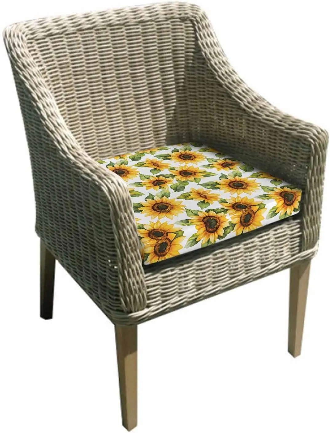 Sunflower Outdoor Cushion Chair Cover Set of 4 - Waterproof Couch Seat Covers, Watercolor Summer Botanical Yellow Patio Furniture Protector Cushions Slipcovers for Sofa/RV, 22"x20"x4"