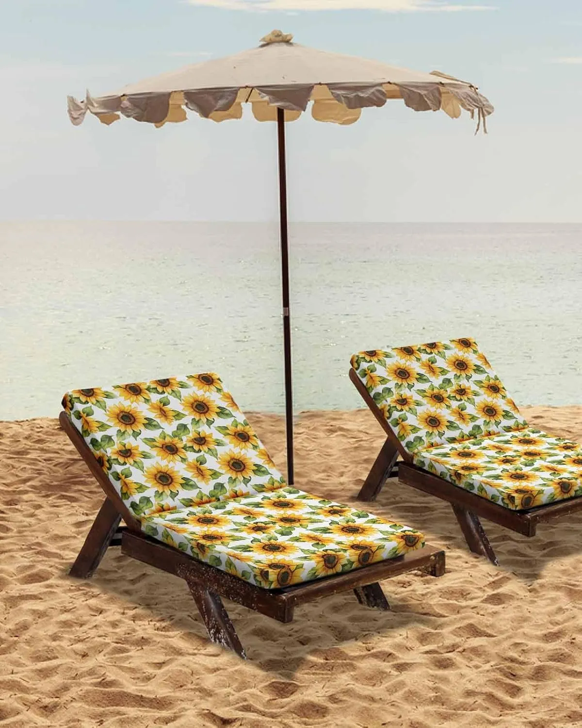 Sunflower Outdoor Cushion Chair Cover Set of 4 - Waterproof Couch Seat Covers, Watercolor Summer Botanical Yellow Patio Furniture Protector Cushions Slipcovers for Sofa/RV, 22"x20"x4"