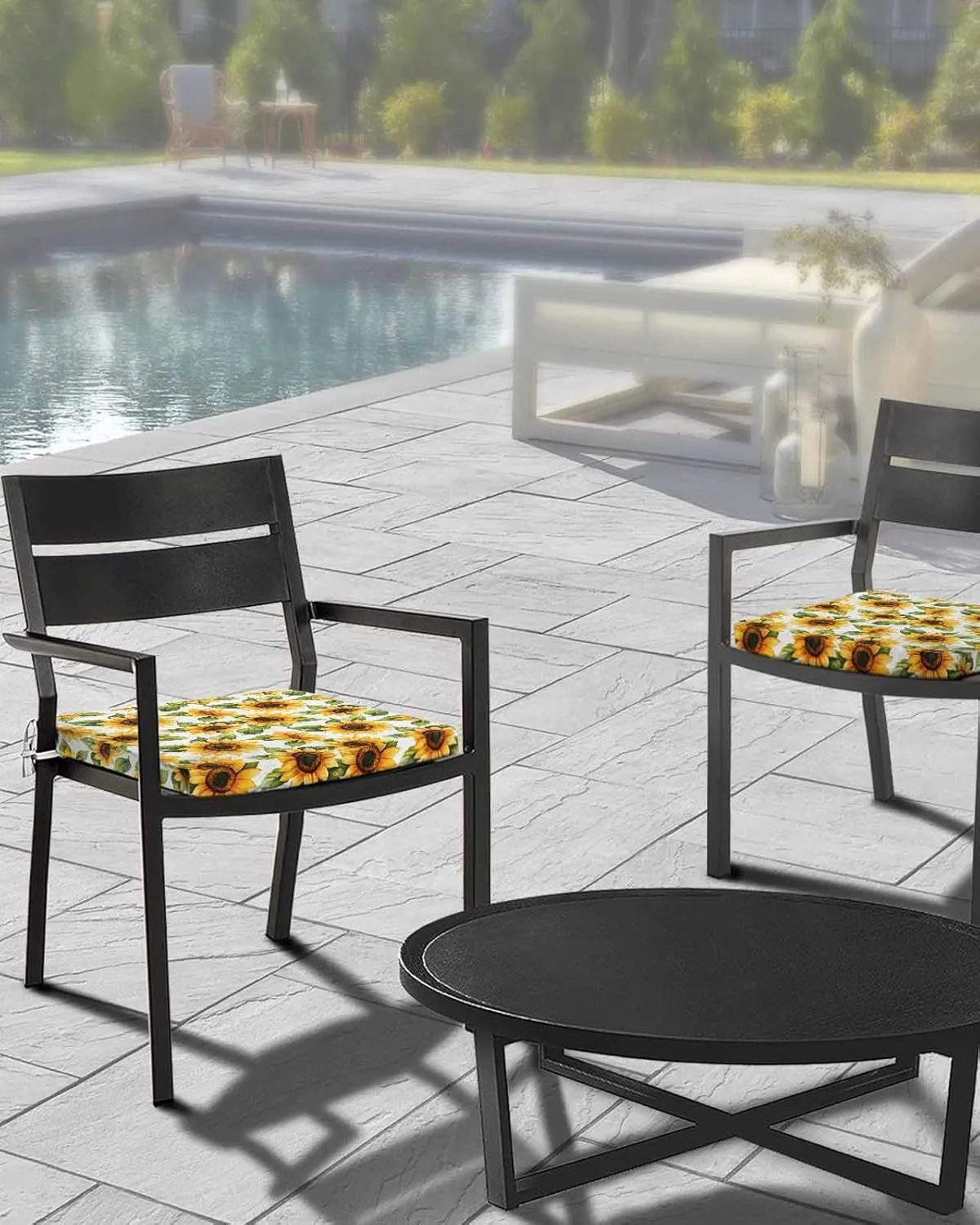 Sunflower Outdoor Cushion Chair Cover Set of 4 - Waterproof Couch Seat Covers, Watercolor Summer Botanical Yellow Patio Furniture Protector Cushions Slipcovers for Sofa/RV, 22"x20"x4"