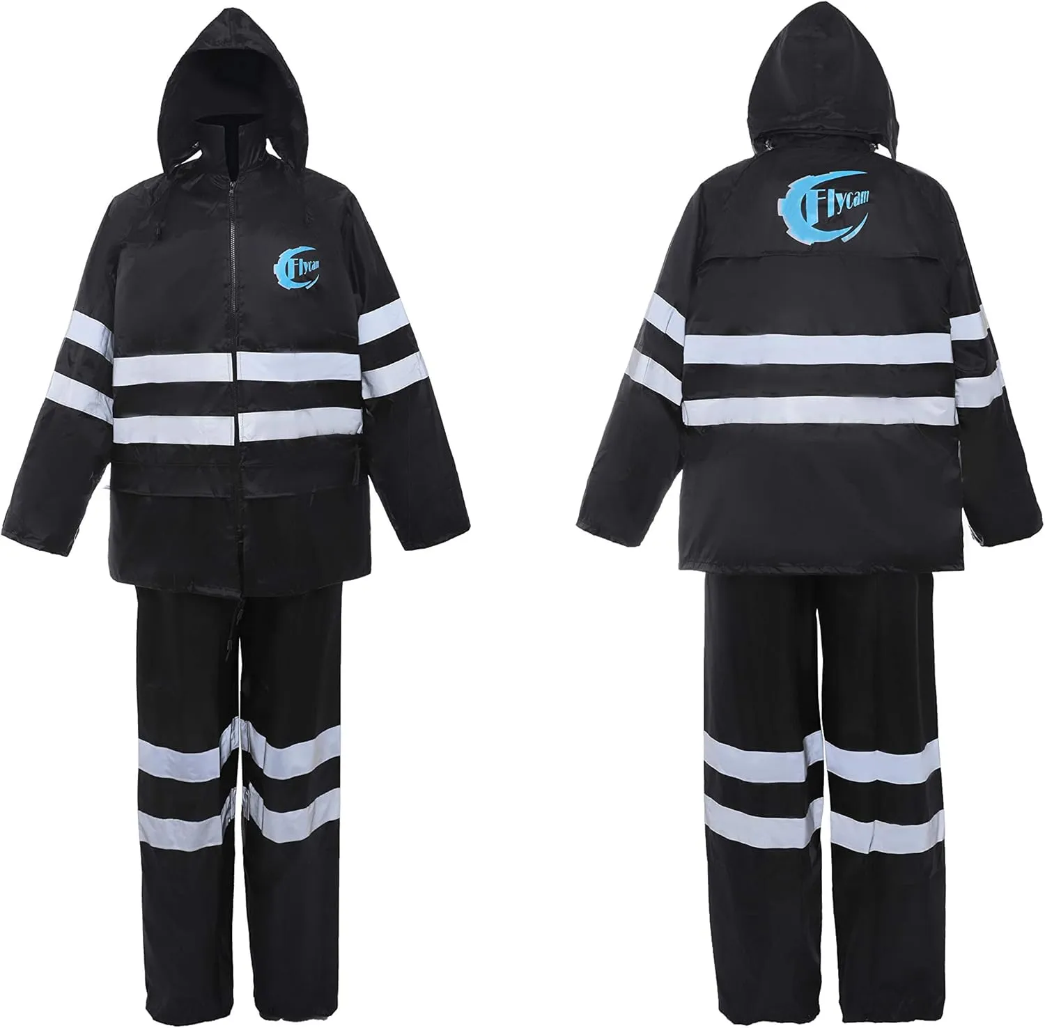 SunPower Flycam Rain Suit with Hood Waterproof Motorcycle Outdoor Reflective Raincoat Over Suit with 5 CM Reflective Strip