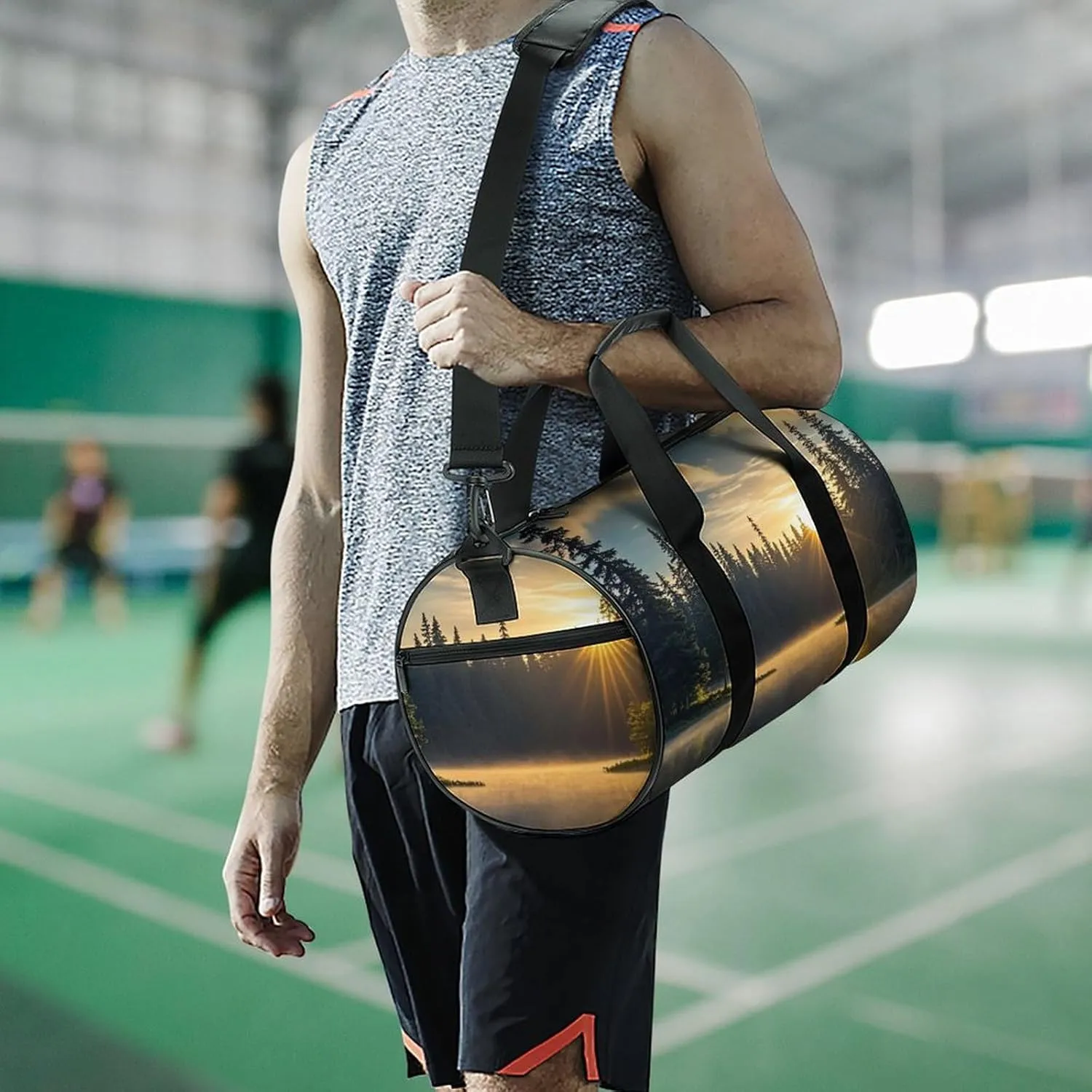 Sunrise on The Lake Gym Bag Small Travel Duffle Bag with Compartment Carry On Weekender Bag for Women Men