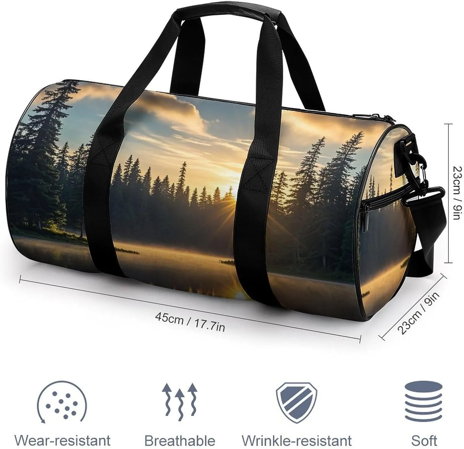 Sunrise on The Lake Gym Bag Small Travel Duffle Bag with Compartment Carry On Weekender Bag for Women Men