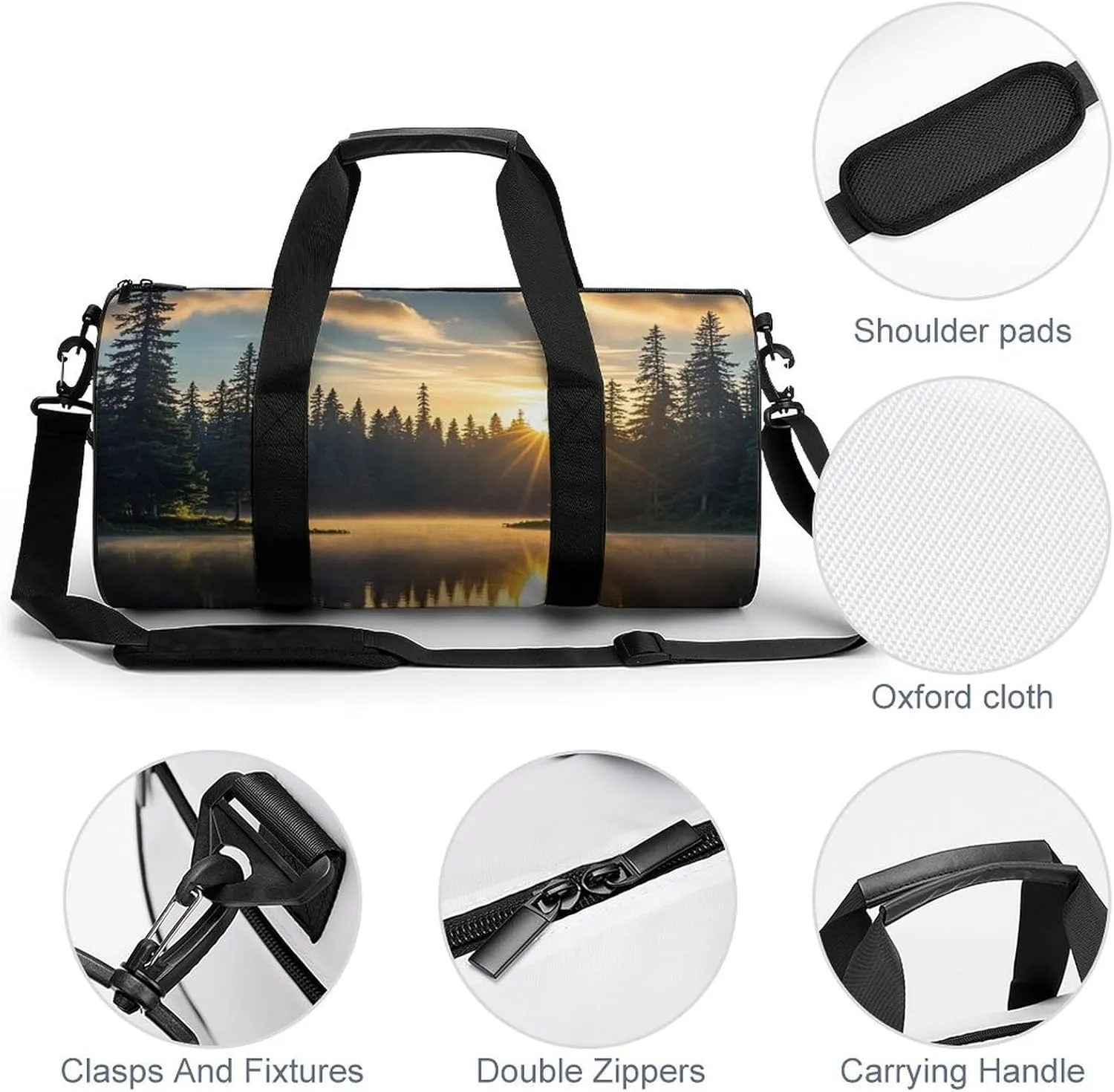 Sunrise on The Lake Gym Bag Small Travel Duffle Bag with Compartment Carry On Weekender Bag for Women Men