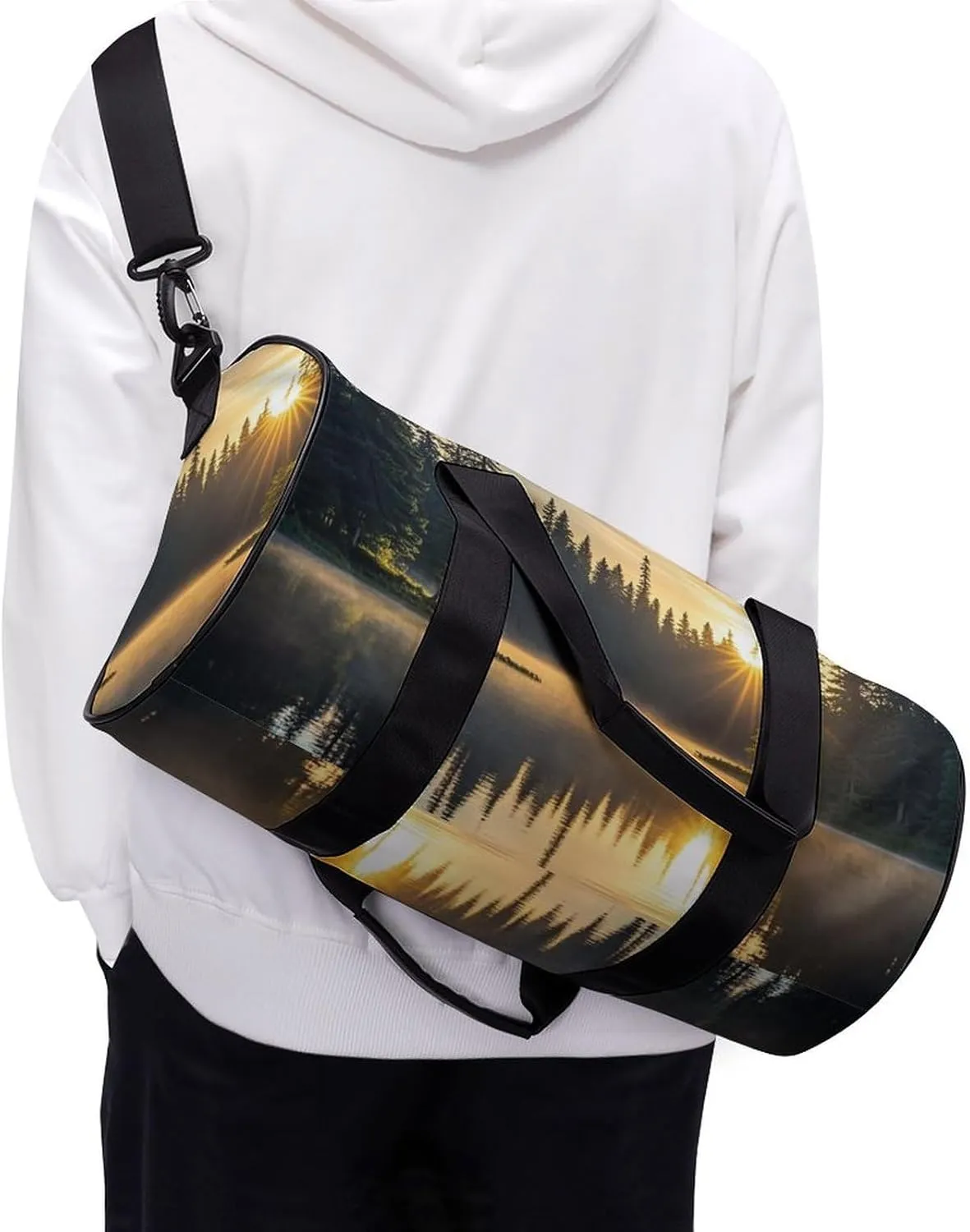 Sunrise on The Lake Gym Bag Small Travel Duffle Bag with Compartment Carry On Weekender Bag for Women Men