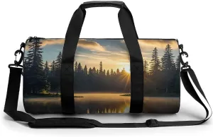 Sunrise on The Lake Gym Bag Small Travel Duffle Bag with Compartment Carry On Weekender Bag for Women Men