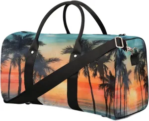 Sunset Coconut Tree Pattern Travel Duffel Bag for Women Men Foldable Sport Gym Tote Bag Lightweight Waterproof Weekender Overnight Bag for Weekend Holiday Gym Swim Yoga