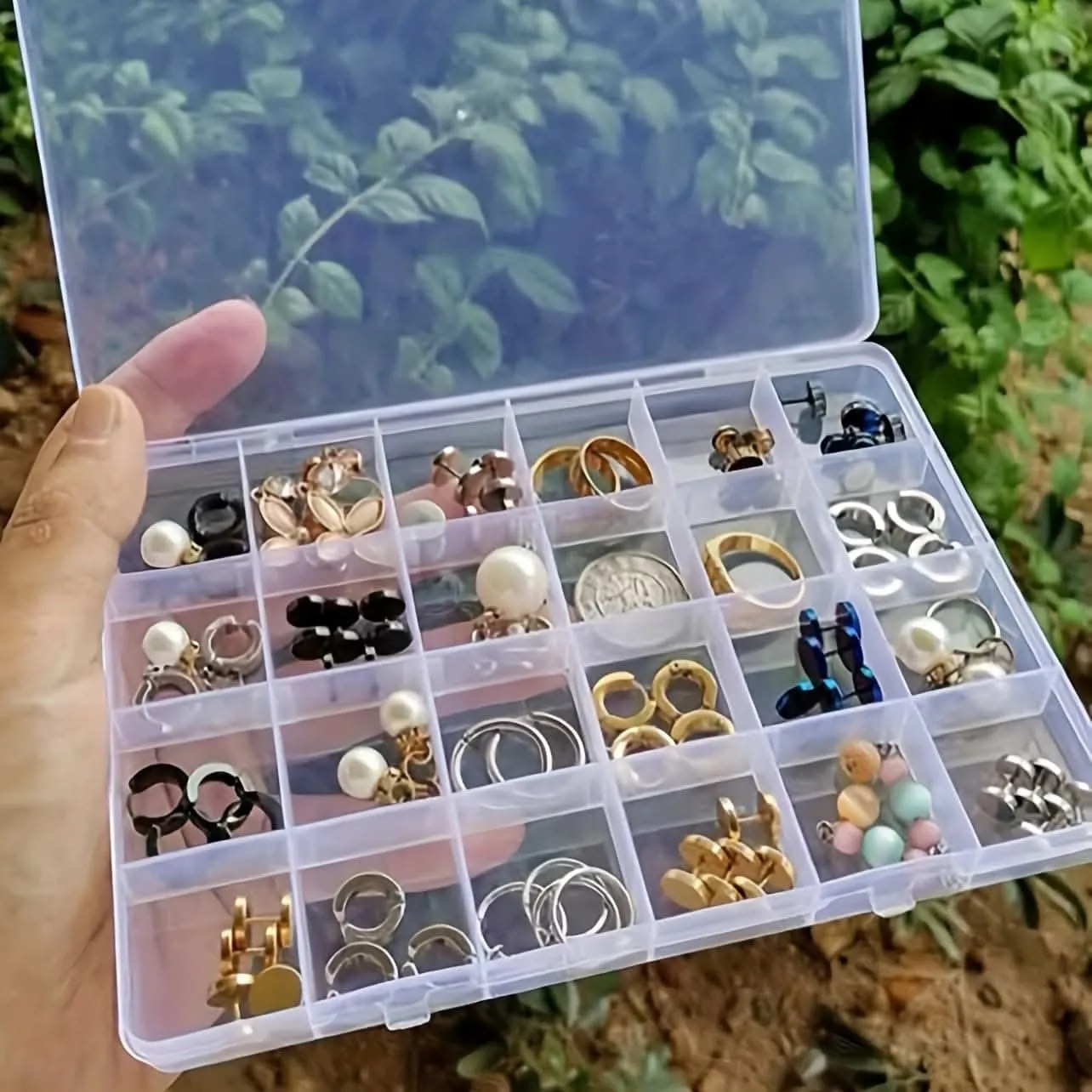 Supreme Clear Jewelry Organizer Box – 24-Compartment Adjustable Storage