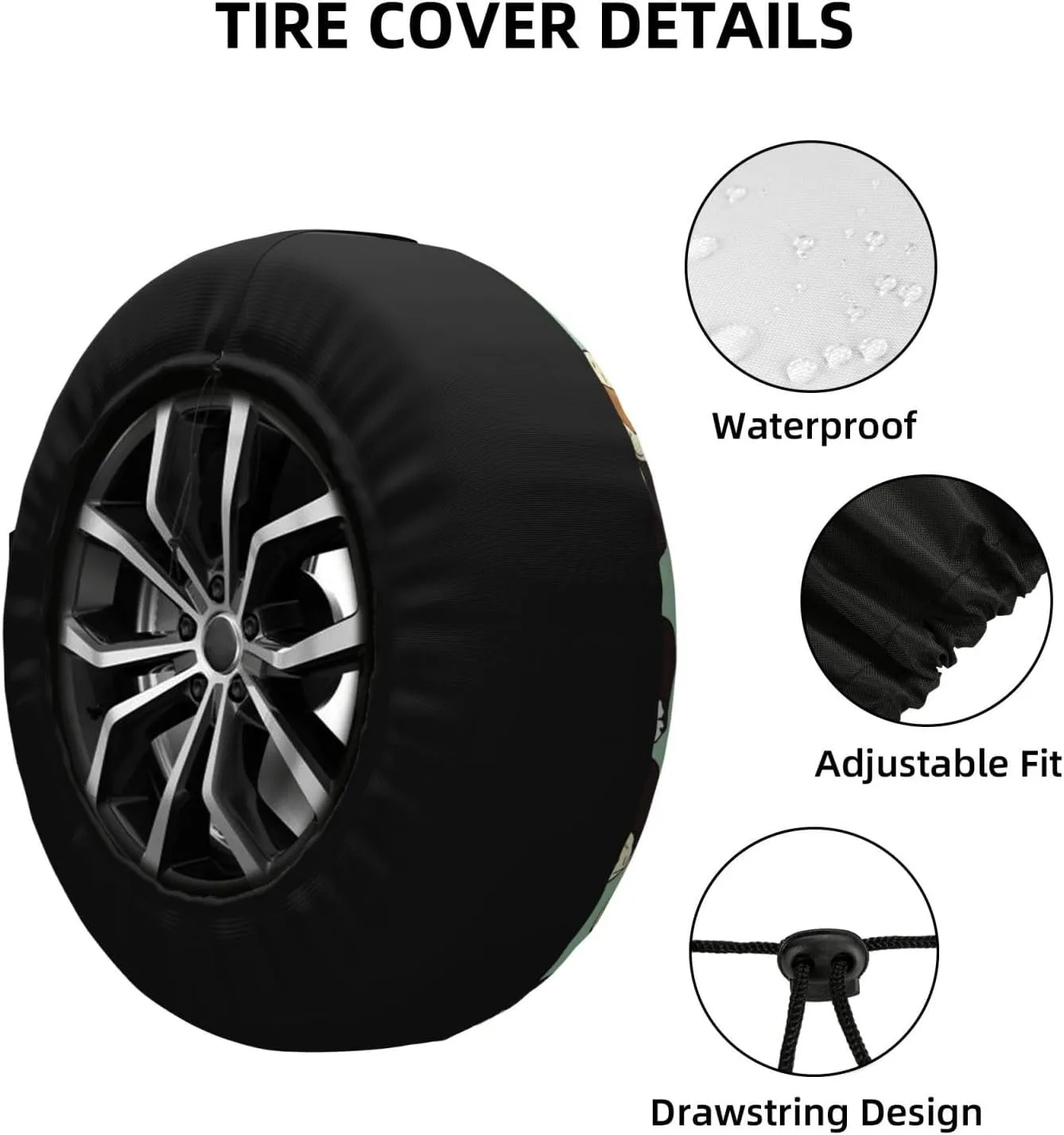 Sushi Food Pattern Tire Cover Outdoor Waterproof Snow Sun Rain Wheel Cover Portable Wheel Bags Camper Spare Tire Cover Universal Car Tire Protectors for Trailer RV SUV