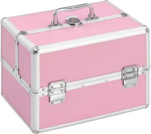 SVRCK Organize Cosmetics with Stylish Pink Aluminum Make-up Case, Extendable Top and Trays, Lockable Design with Handle