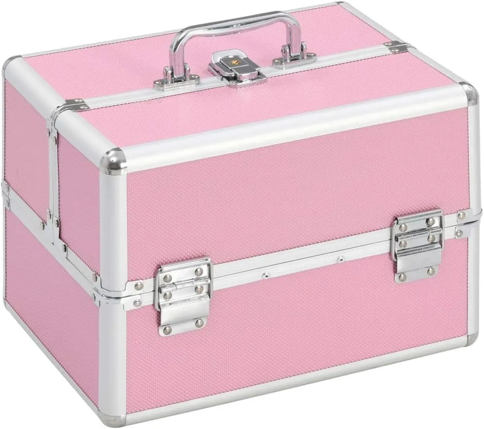 SVRCK Organize Cosmetics with Stylish Pink Aluminum Make-up Case, Extendable Top and Trays, Lockable Design with Handle