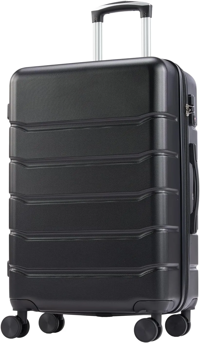 SVRCK Travel Easily with Expandable Hard-Sided Suitcase, 360° Rotating Wheels, Retractable Handle, 24-Inch, Black