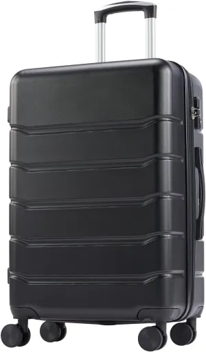 SVRCK Travel Easily with Expandable Hard-Sided Suitcase, 360° Rotating Wheels, Retractable Handle, 24-Inch, Black