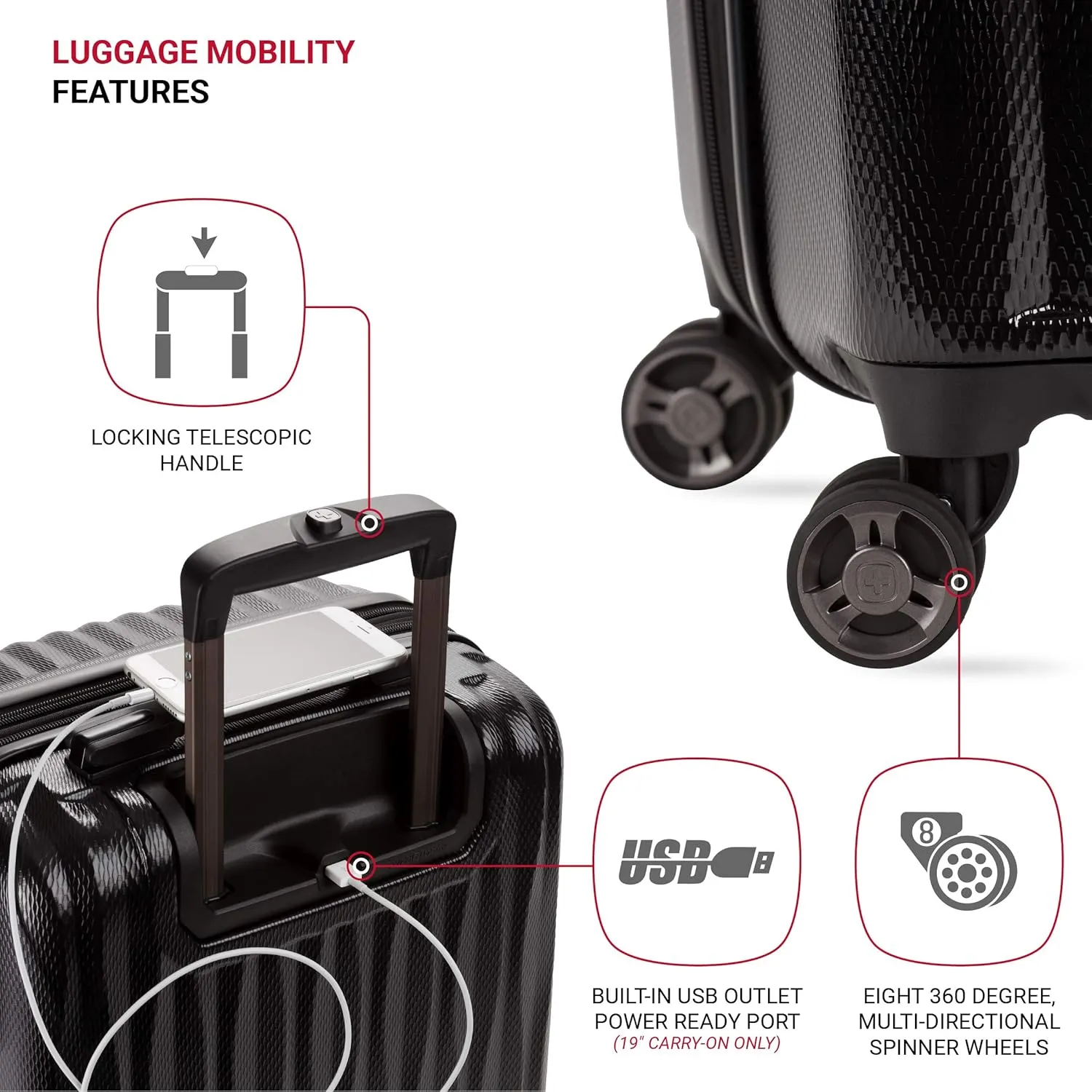 SwissGear 7272 Energie Hardside Expandable Luggage with Spinner Wheels, Black, 2-Piece Trunk Set (19/29)
