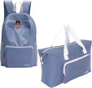SWLIFL 2 Pack Foldable Hiking Backpack Small Lightweight Packable Backpack & duffle bag for travel Weekender Overnight Bag Outdoor Carry on Tote Bags for Women Men(Blue)