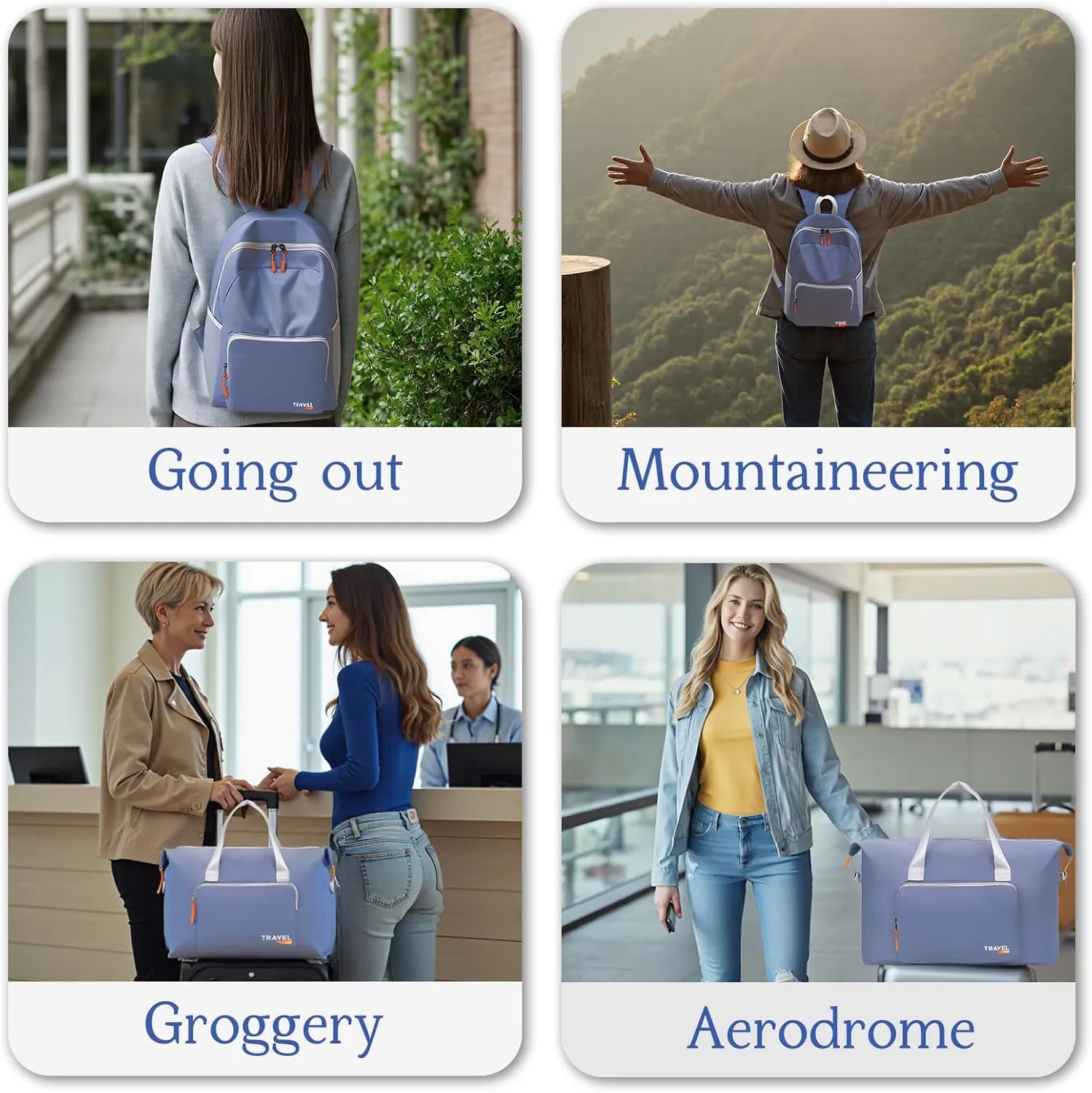 SWLIFL 2 Pack Foldable Hiking Backpack Small Lightweight Packable Backpack & duffle bag for travel Weekender Overnight Bag Outdoor Carry on Tote Bags for Women Men(Blue)