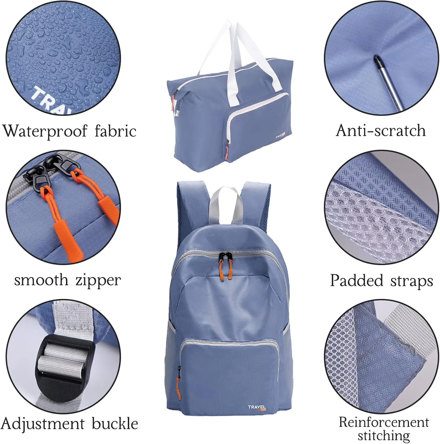 SWLIFL 2 Pack Foldable Hiking Backpack Small Lightweight Packable Backpack & duffle bag for travel Weekender Overnight Bag Outdoor Carry on Tote Bags for Women Men(Blue)