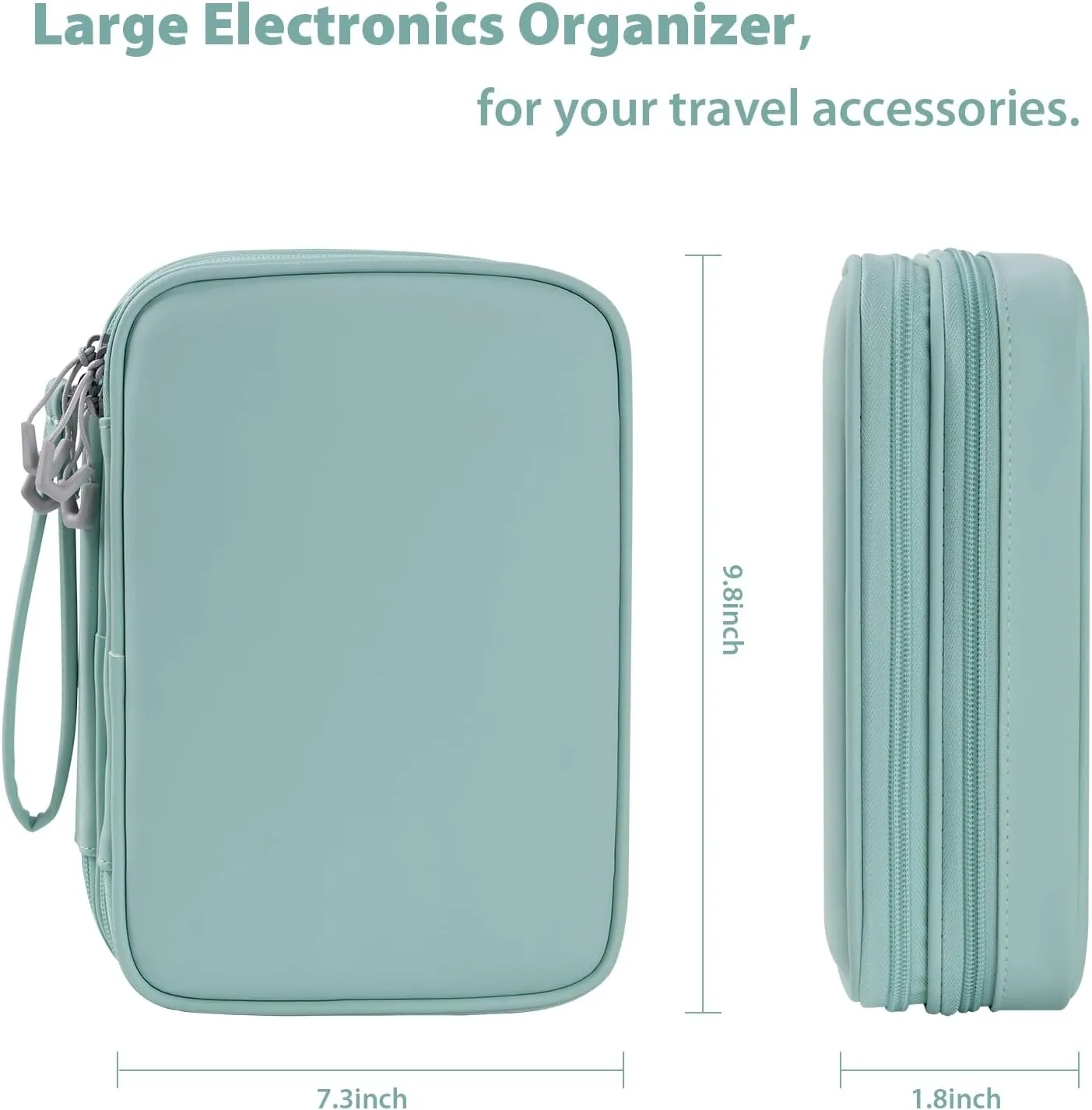Tablet Accessories Case Bag, Travel Large Electronics Organizer for Chargers & Cords, Cables, 7.9 Inch Tablet, Airplane Essentials, 2 Layers (Mint Green)