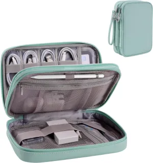 Tablet Accessories Case Bag, Travel Large Electronics Organizer for Chargers & Cords, Cables, 7.9 Inch Tablet, Airplane Essentials, 2 Layers (Mint Green)