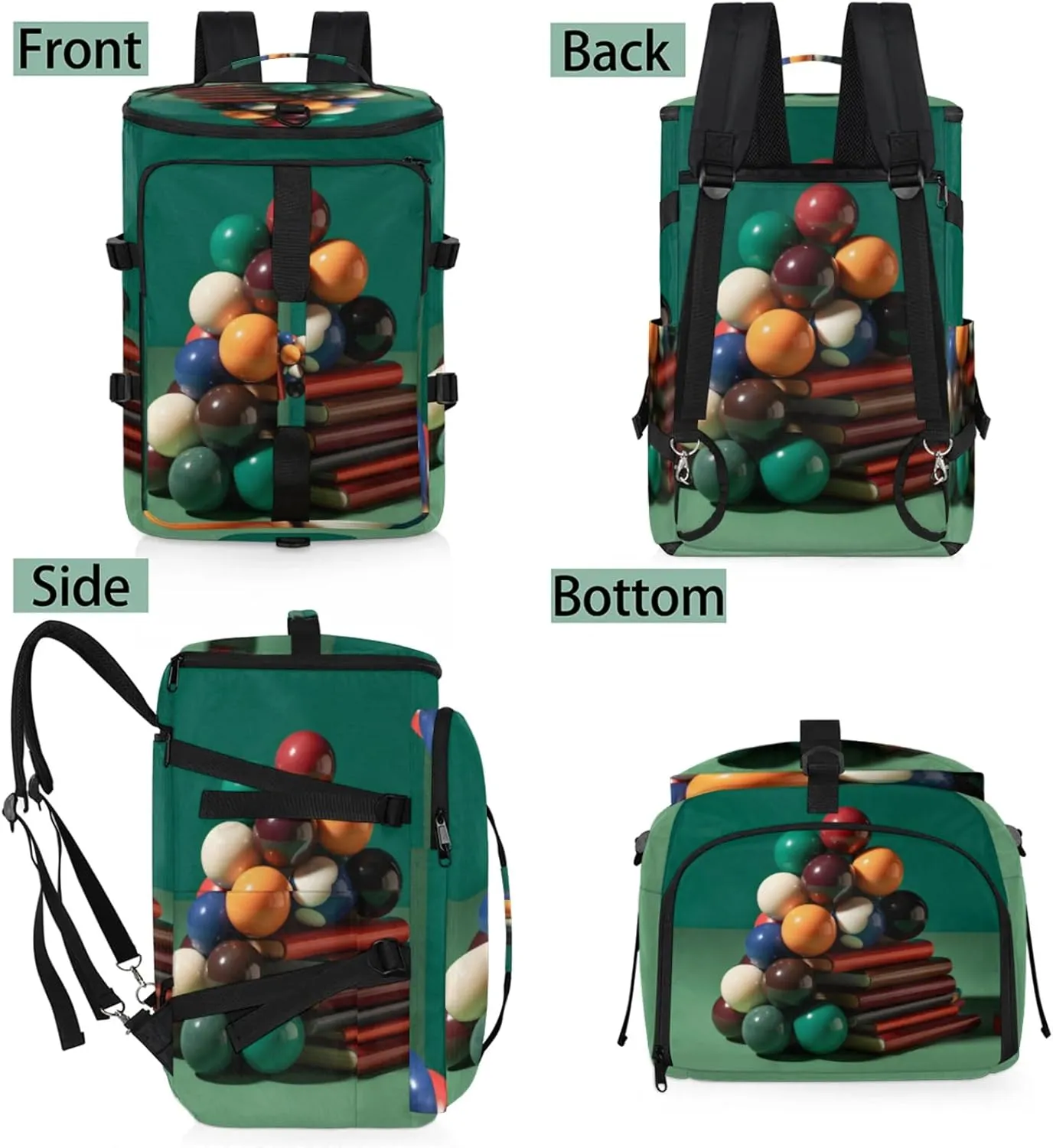 Tactical Sports Duffle Bag for Travel Waterproof Gym Bag with Shoe Compartment 48L Carry On Luggage for Men & Women 3-in-1 Durable Travel Luggage Billiards Sport Print