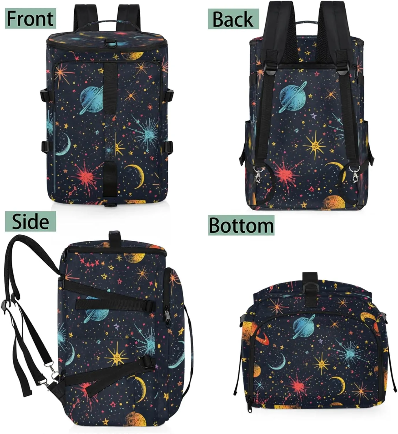 Tactical Sports Duffle Bag for Travel Waterproof Gym Bag with Shoe Compartment 48L Carry On Luggage for Men & Women 3-in-1 Durable Travel Luggage Cartoon Space Galaxy