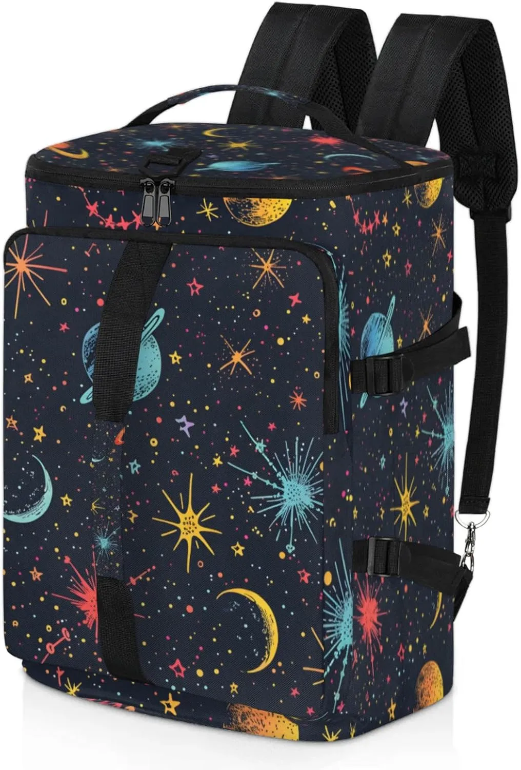 Tactical Sports Duffle Bag for Travel Waterproof Gym Bag with Shoe Compartment 48L Carry On Luggage for Men & Women 3-in-1 Durable Travel Luggage Cartoon Space Galaxy