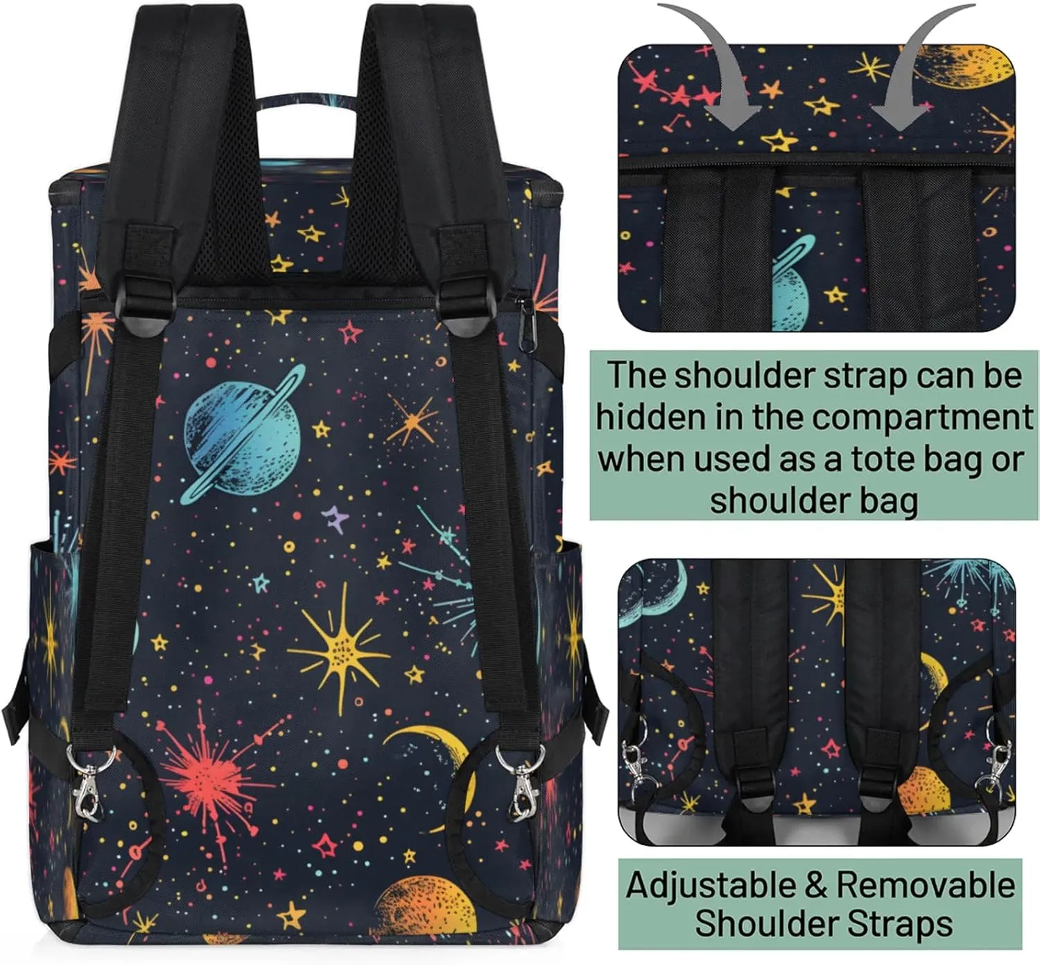 Tactical Sports Duffle Bag for Travel Waterproof Gym Bag with Shoe Compartment 48L Carry On Luggage for Men & Women 3-in-1 Durable Travel Luggage Cartoon Space Galaxy