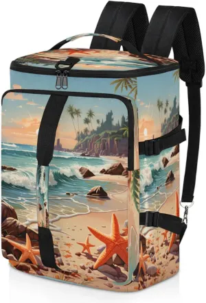 Tactical Sports Duffle Bag for Travel Waterproof Gym Bag with Shoe Compartment 48L Carry On Luggage for Men & Women 3-in-1 Durable Travel Luggage Cartoon Starfish Beach